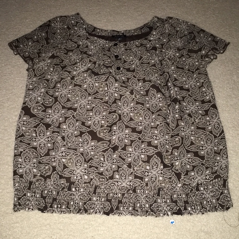 EUC Brown/Tan short sleeved blouse - Size S